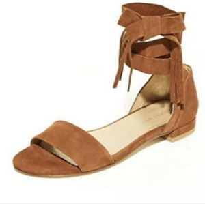 Stuart Weitzman Tan Suede Ankle-Tie Flat Sandals